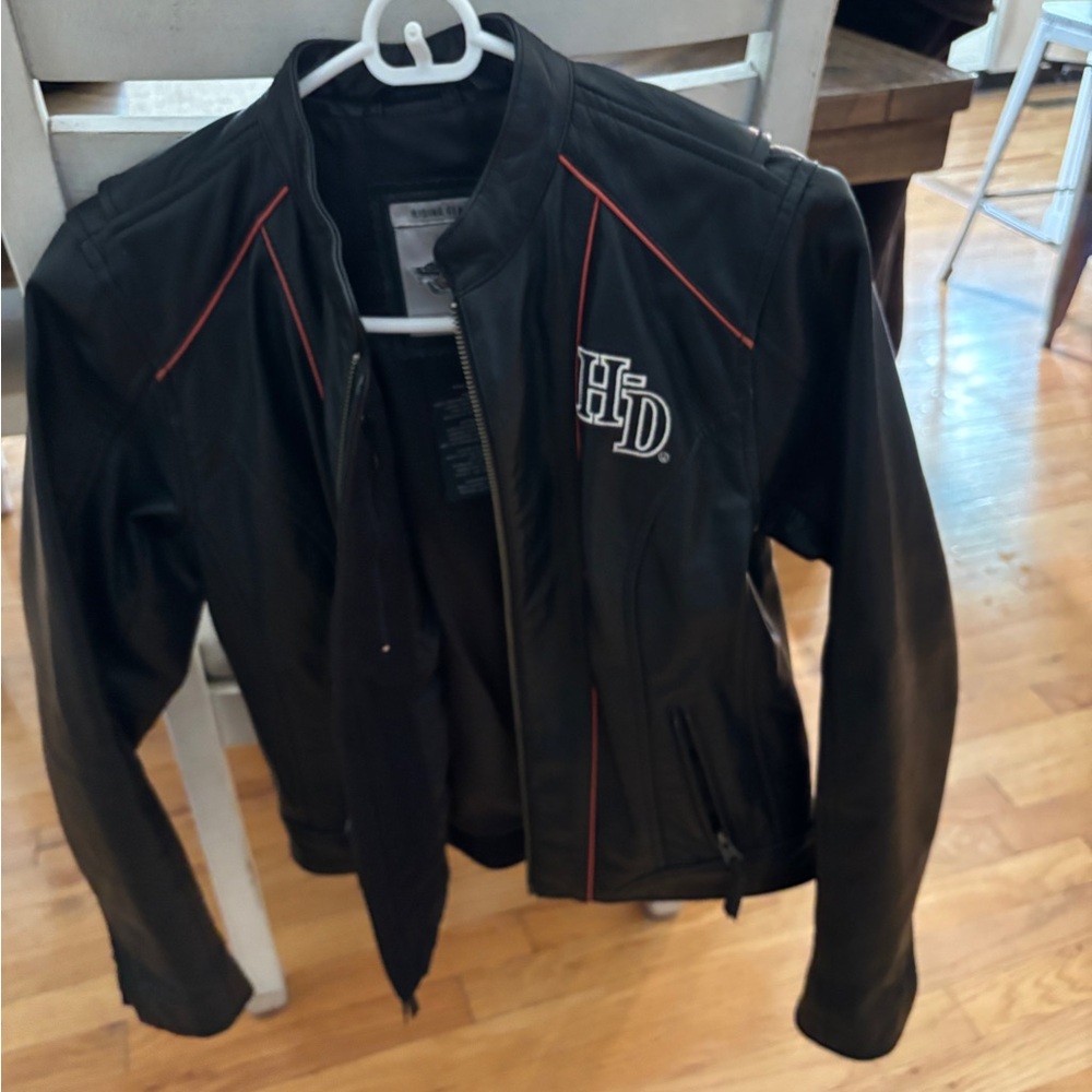 Harley-Davidson Black and Red Leather Bomber Jacket